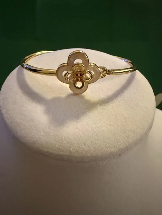 Tory Burch Gold and Cream Clover Bangle Bracelet - Picture 1 of 2